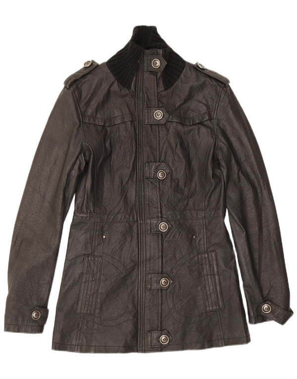 Variety Damen Militärlederjacke UK 14 Mittelschwarzes Leder