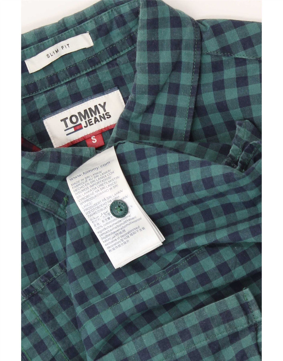 Tommy Hilfiger Herren-Slim-Fit-Hemd, klein, marineblau, Gingham-Baumwolle
