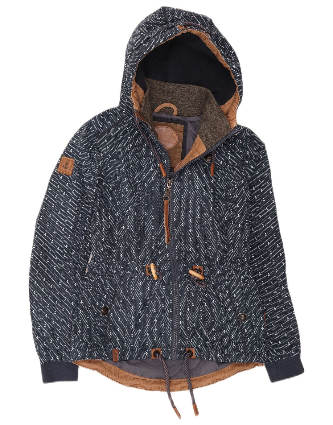 Naketano Damen-Windbreakerjacke mit Kapuze, Gr. 10, Größe S, Marineblau, gepunktet
