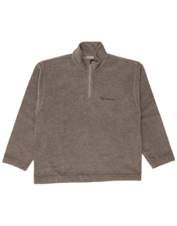 Sergio Tacchini Herren-Fleecepullover mit Reißverschluss am Hals, Größe L, Grau