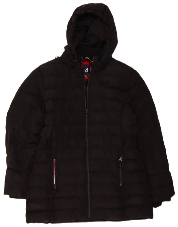 Kangol Wattierter Damenmantel mit Kapuze, UK 16, Größe L, Schwarz, Polyester