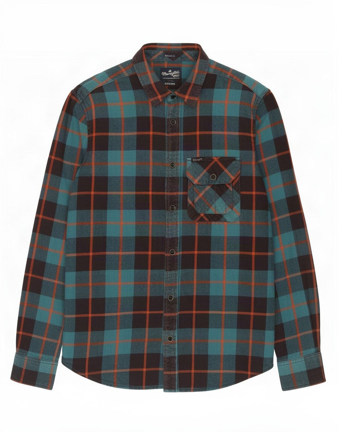 Wrangler Herren-Flanellhemd, klein, grün kariert, Baumwolle