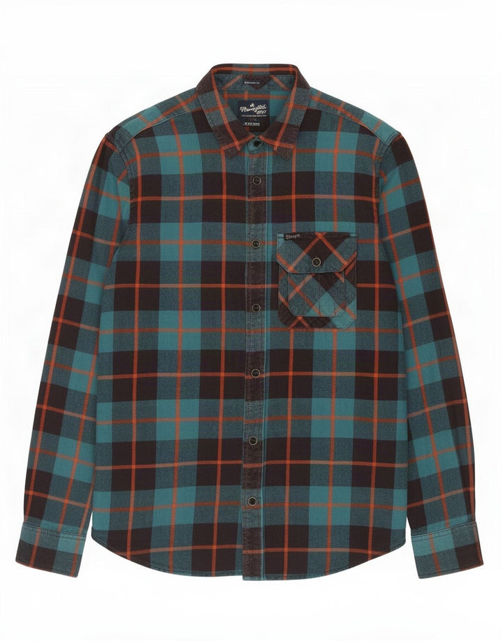 Wrangler Herren-Flanellhemd, klein, grün kariert, Baumwolle