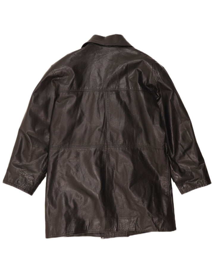 GF Womens Zweireihiger übergroßer Ledermantel UK 10 Small Schwarzes Leder
