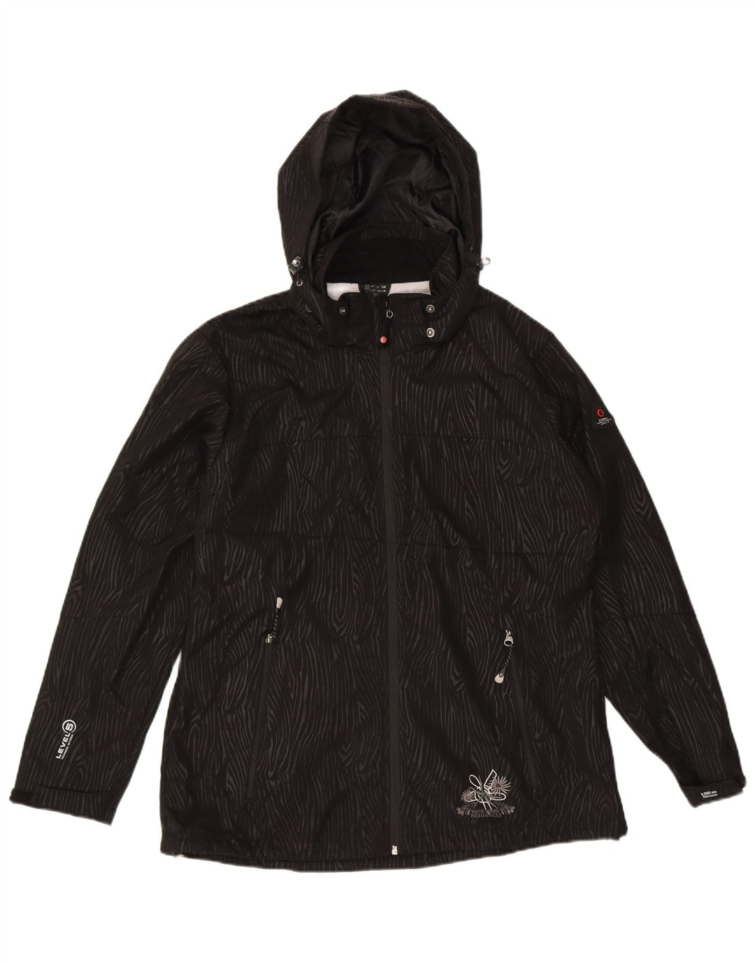 KILLTEC Womens Hooded Rain Jacket EU 46 XL Black Striped Polyester