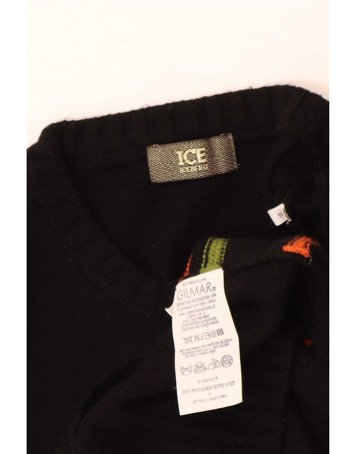 Iceberg Herren-Pullover mit grafischem Rundhalsausschnitt, klein, schwarz gestreift, Wolle