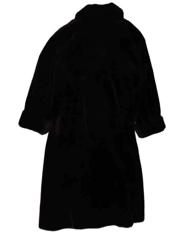 Vintage Damen Übergroßer Kunstfellmantel UK 14/16 Großes schwarzes Modal