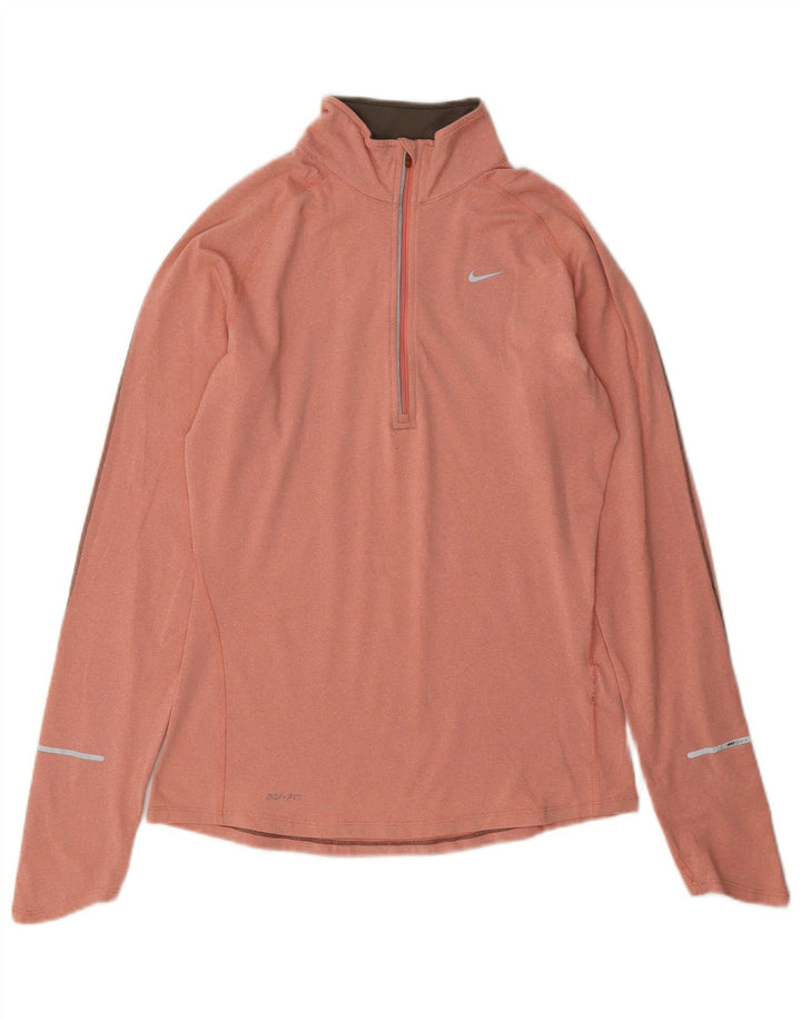 Nike Womens Dri Fit Zip Neck Pullover Trainingsanzug Top UK 10 Small Pink