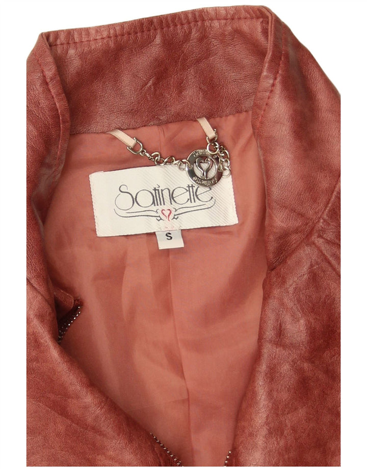 Vintage Damen Kunstlederjacke UK 10 Small Burgund Polyester