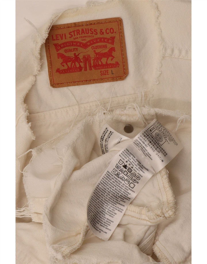 LEVI'S Damen Crop Denim Gilet UK 16 Large Weiße Baumwolle