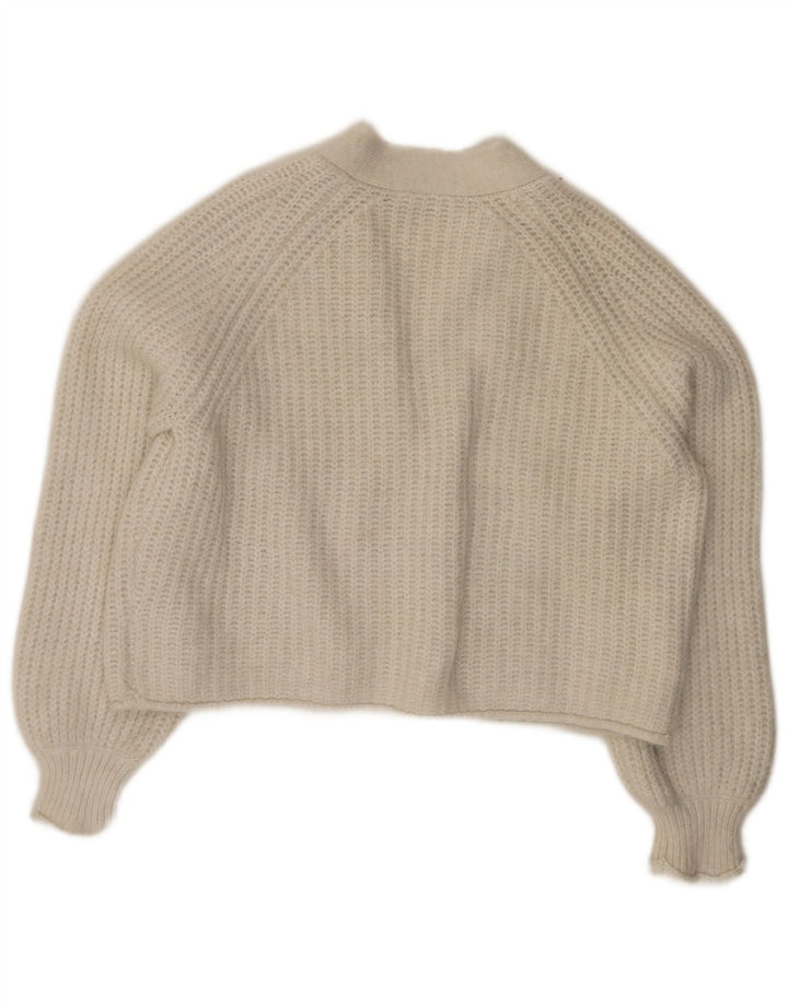 Zara Damen Crop Oversized Cardigan Pullover UK 10 Small Weiß