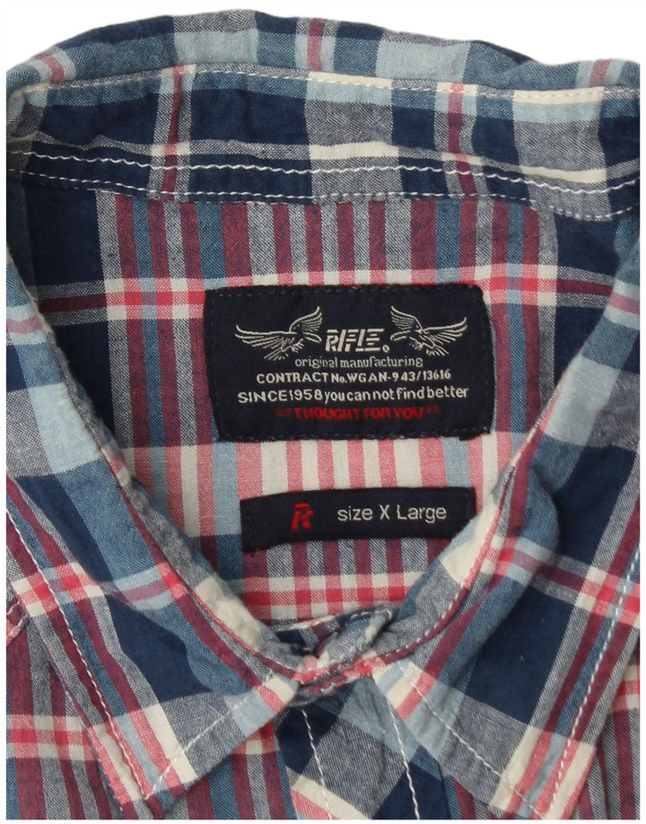 Rifle Herren Kurzarmhemd XL Blau kariert Baumwolle