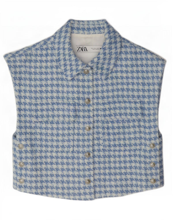 Zara Damen Crop Weste UK 10 Small Blue Houndstooth