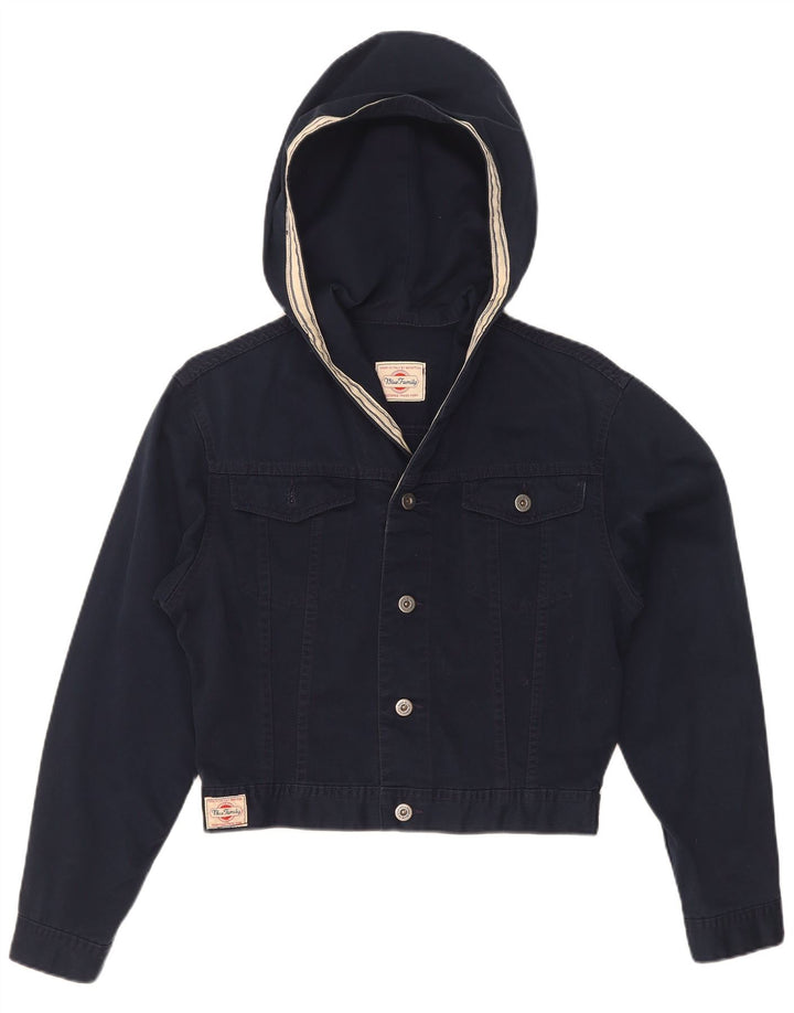 Benetton Damen Übergroße Crop-Jeansjacke mit Kapuze IT 40 Small Marineblau