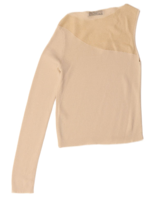 Zara Damen Crop One Shoulder Top UK 8 Small Beige Colourblock Nylon