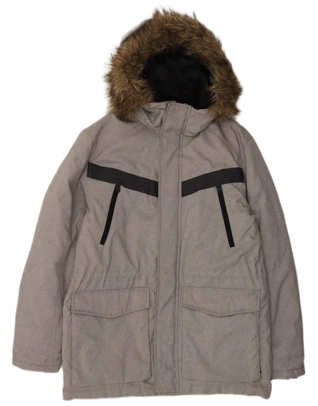 Jack & Jones wattierte Herrenjacke mit Kapuze, UK 40, Größe L, Grau, Farbblock