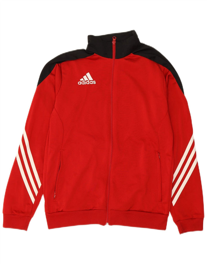 ADIDAS Boys Tracksuit Top Jacket 13-14 Years XL Red Colourblock Polyester