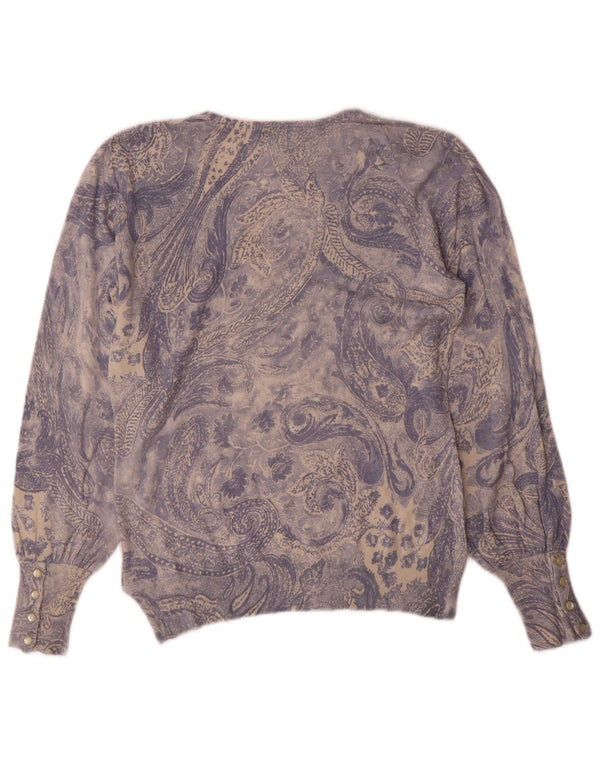 Ralph Lauren Damen-Pullover mit V-Ausschnitt, UK 12, mittelblaue Paisley-Seide