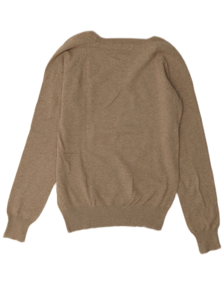 Zara Damen-Pullover mit V-Ausschnitt, UK 14, mittelbraune Baumwolle
