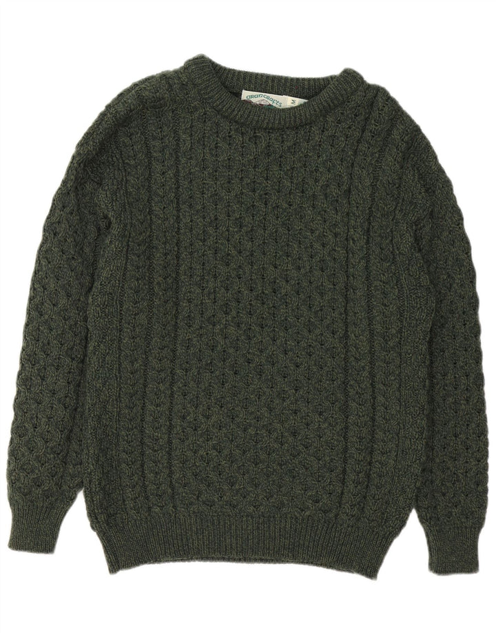 Aran Crafts Herren-Pullover mit U-Boot-Ausschnitt, mittelgrüne Merinowolle