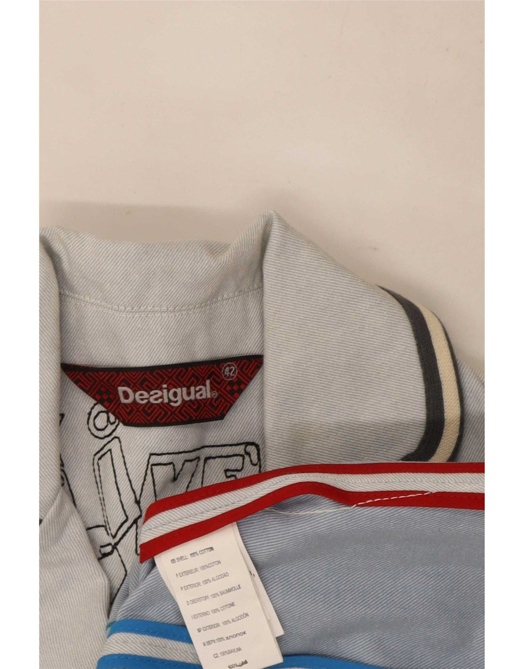 Desigual Womens Graphic 3 Button Blazer Jacke EU 42 Große blaue Baumwolle