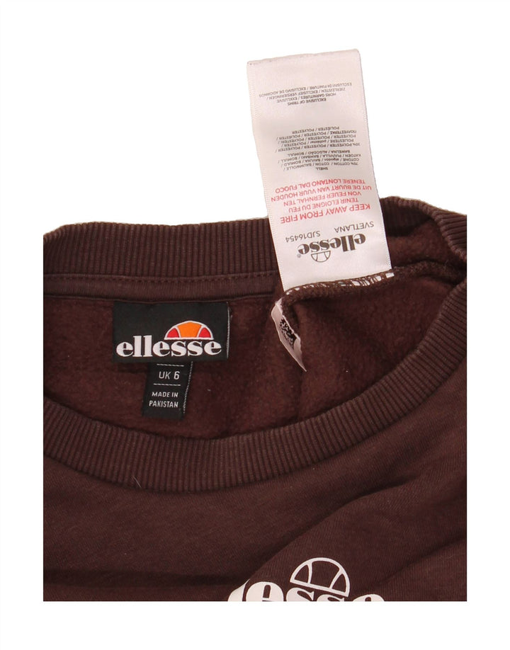 ELLESSE Womens Oversized Sweatshirt Jumper UK 6 XS Brown Cotton Vintage Ellesse and Second-Hand Ellesse from Messina Hembry 
