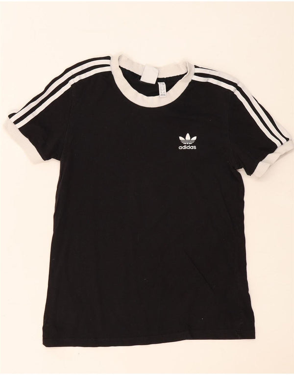 Adidas Damen T-Shirt Top UK 8 Small Schwarz Baumwolle