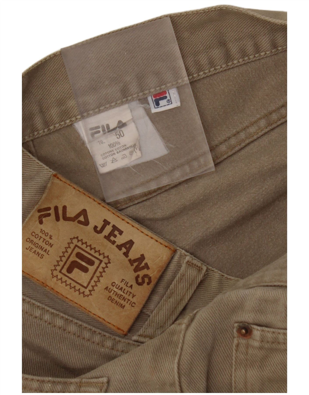 FILA Herren Straight Jeans IT 50 Large W32 L30 Beige Baumwolle