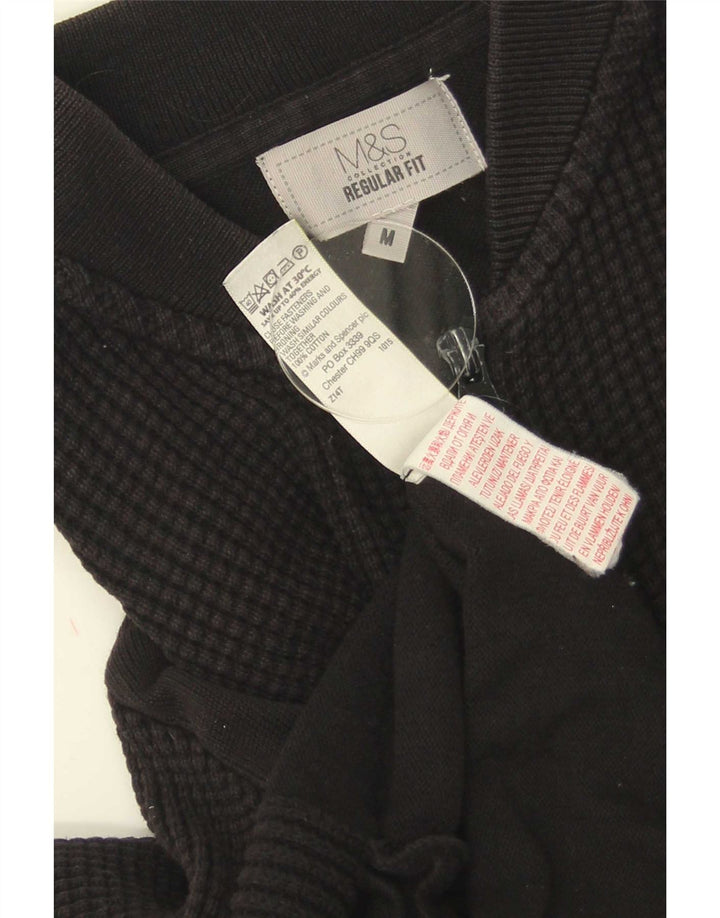 Marks & Spencer Herren-Strickjacke in normaler Passform aus mittelschwarzer Baumwolle