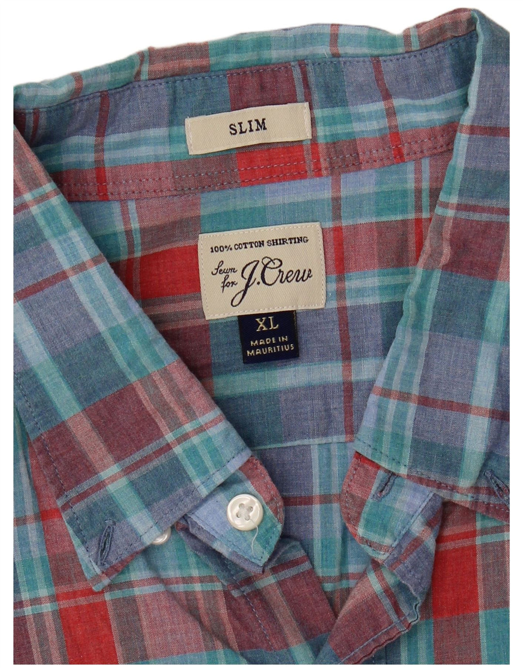 J. Crew Herren-Slim-Hemd XL, blau kariert, Baumwolle