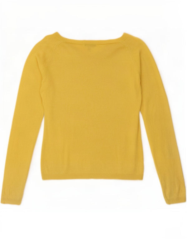 Massimo Dutti Damen-Pullover mit V-Ausschnitt, UK 14, Größe L, gelbe Seide
