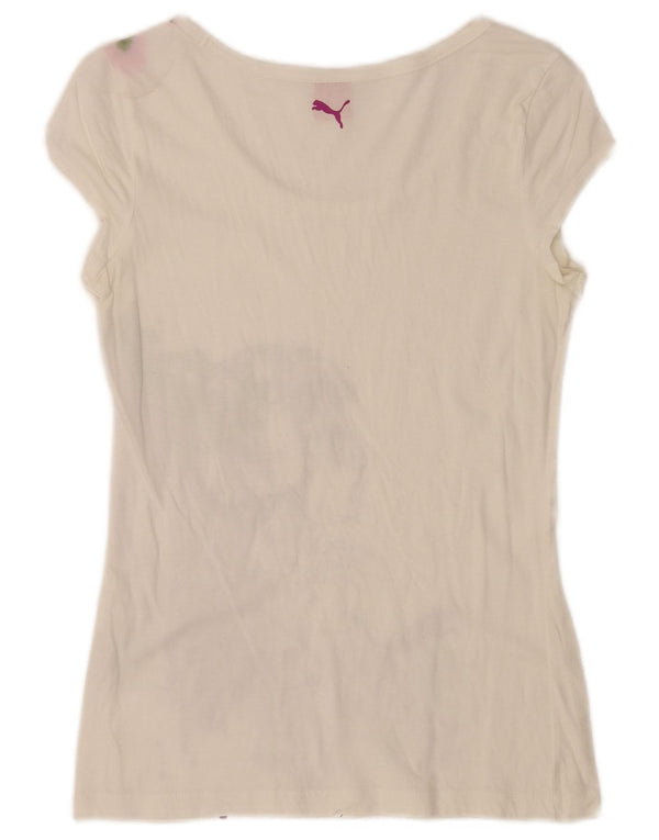Puma Damen Regular Graphic T-Shirt Top UK 10 Small Weiß