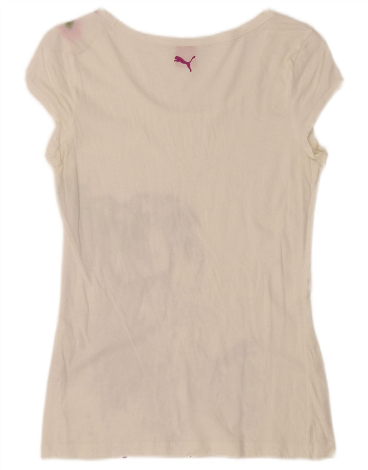 Puma Damen Regular Graphic T-Shirt Top UK 10 Small Weiß