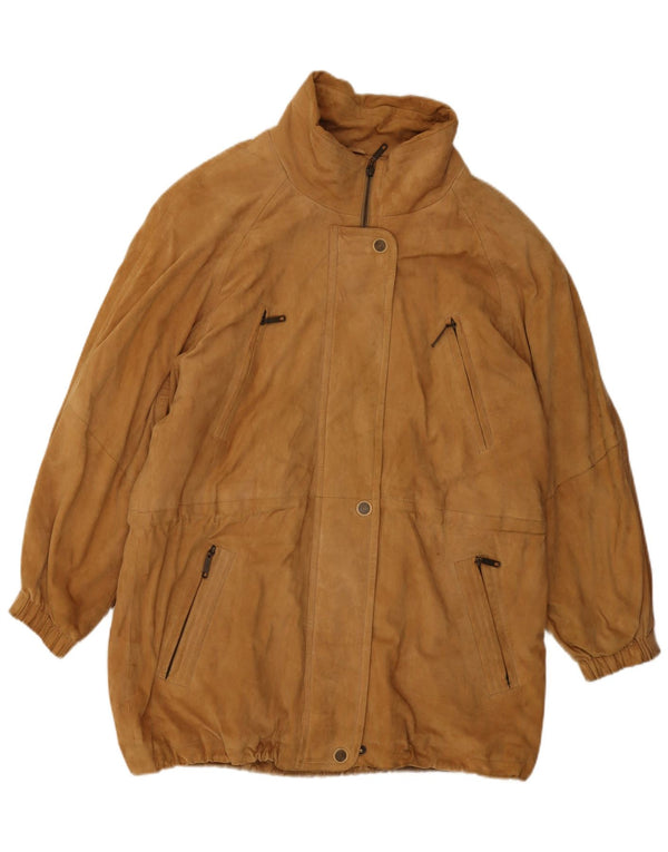 Vintage Damen Übergroßer Wildledermantel EU 38 Mittelbraunes Leder