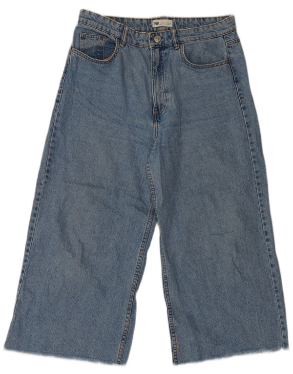 Zara Damen Capri-Jeans mit hoher Taille und weitem Bein, EU 42, groß, W32, L22, blaue Baumwolle