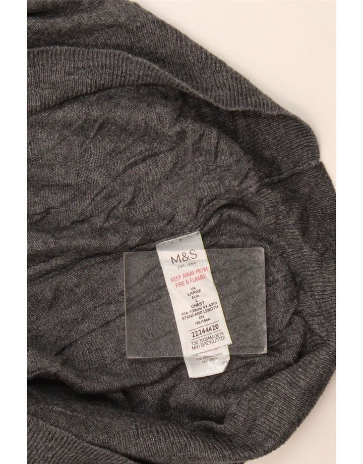 Marks & Spencer Herren-Pullover mit V-Ausschnitt, groß, aus grauer Baumwolle