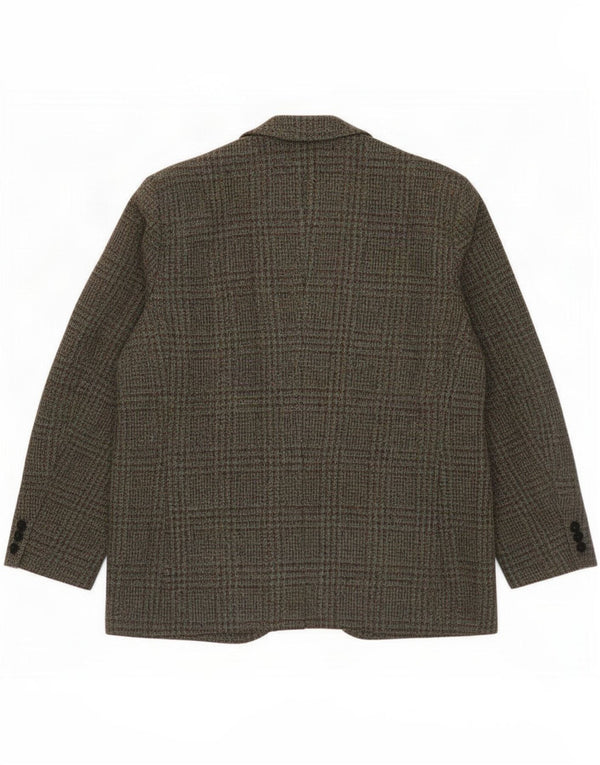 Harris Tweed Mens 3 Button Blazer Jacket UK 38 Medium Khaki Houndstooth