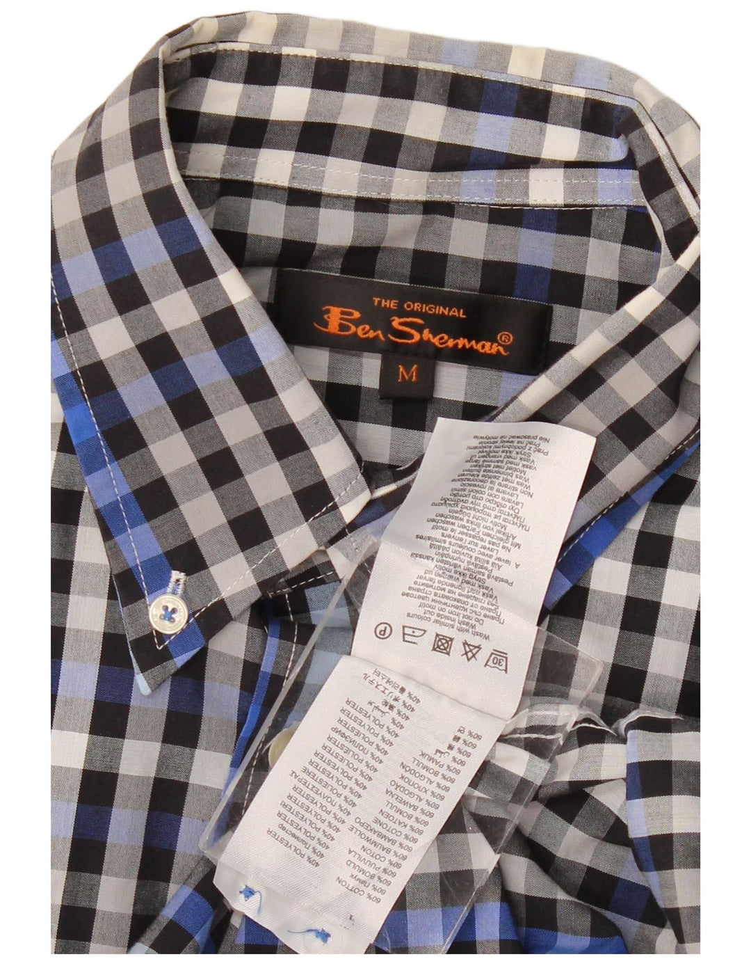 BEN SHERMAN Herrenhemd, mittelgroß, marineblau, Gingham-Baumwolle