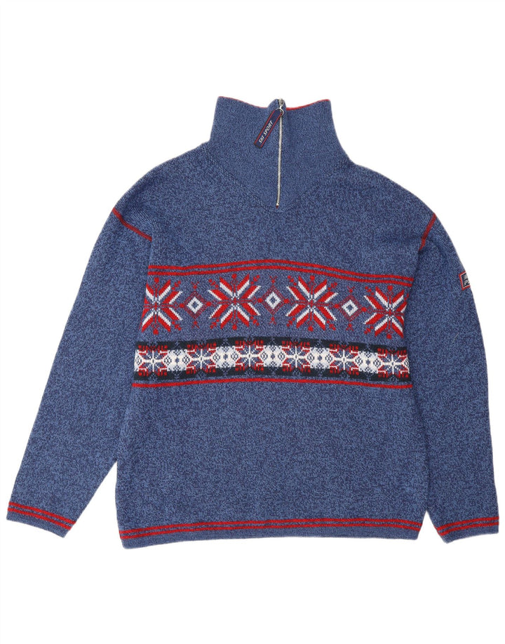 Angelo Litrico Herren-Pullover mit Reißverschluss am Hals, Mittelblau, Fair Isle