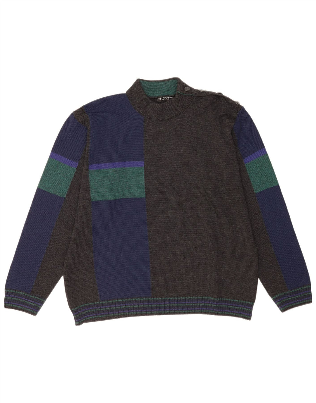 Vintage Herren Rollkragenpullover Pullover IT 52 Große graue Colourblock-Wolle
