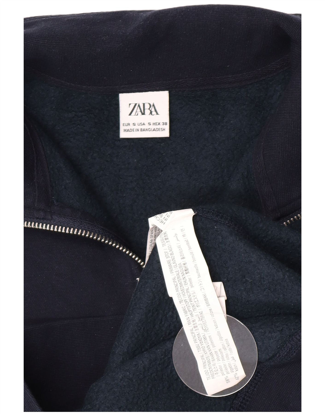 Zara Herren-Sweatshirt mit Reißverschluss am Hals, klein, marineblau, Polyester