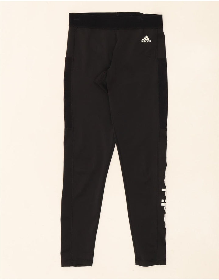 ADIDAS Womens Climalite Graphic Leggings UK 8/10 Small  Black Polyester Vintage Adidas and Second-Hand Adidas from Messina Hembry 