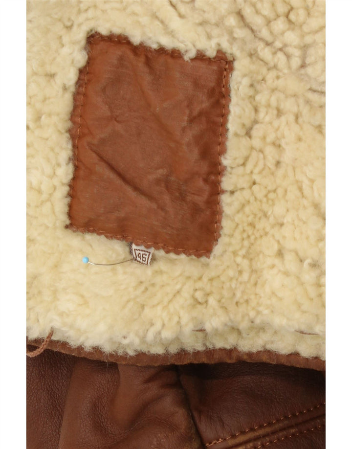 Vintage Herren Loose Fit Shearling Jacke IT 46 Kleines braunes Leder
