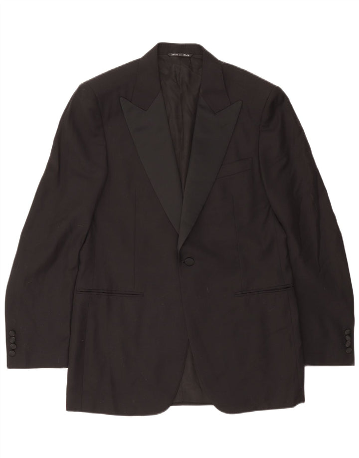 Canali Herren Longline 1-Knopf-Blazerjacke IT 48 Mittelschwarze Schurwolle
