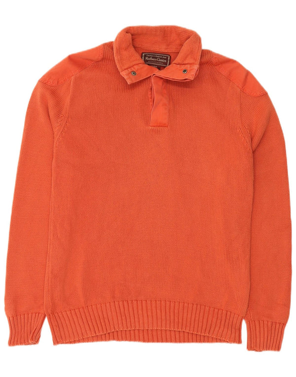Marlboro Classics Herren-Pullover mit Knopfkragen, Größe L, Orange, Baumwolle