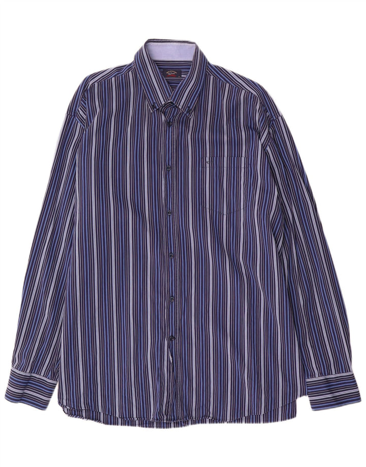 PAUL & SHARK Herrenhemd Größe 45 XL Marineblau gestreifte Baumwolle