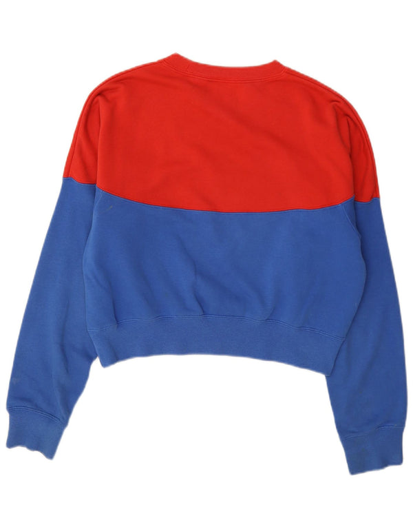 Nike Damen Crop Sweatshirt Pullover UK 10 Small Rot Colourblock Baumwolle