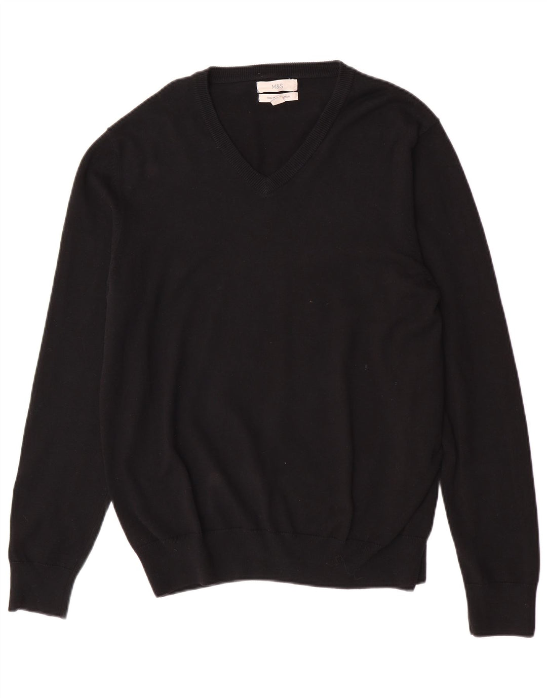 Marks & Spencer Herren-Pullover mit V-Ausschnitt, groß, aus schwarzer Baumwolle