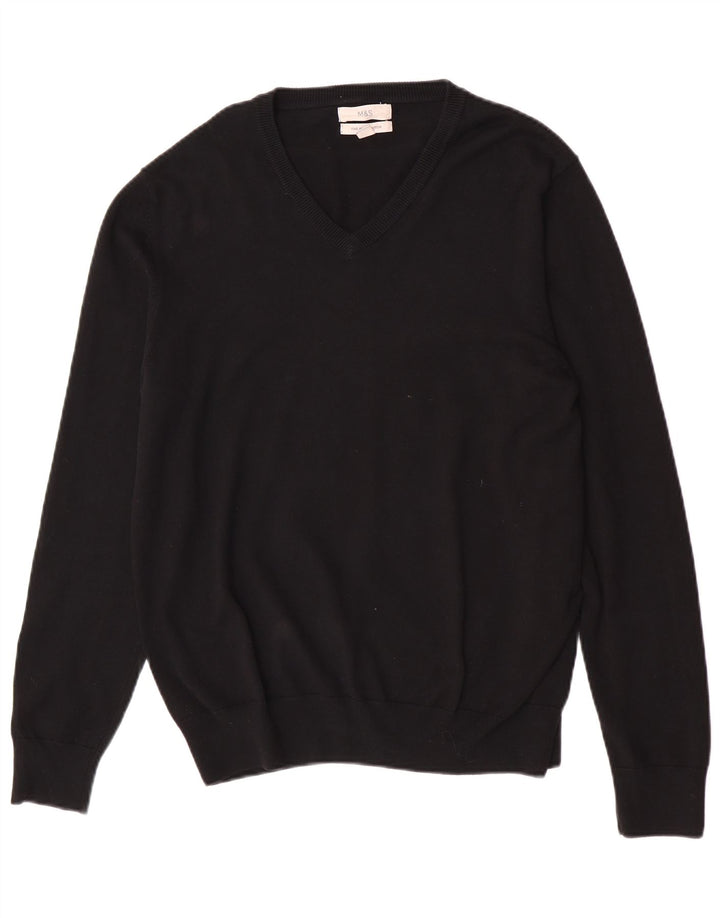 Marks & Spencer Herren-Pullover mit V-Ausschnitt, groß, aus schwarzer Baumwolle