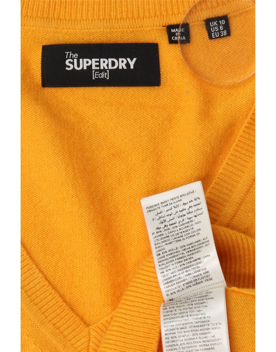 SUPERDRY Übergroßer Damen-Pullover mit V-Ausschnitt, UK 10, kleine gelbe Wolle